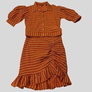 SCOTCH & SODA Orange Pin Striped Puff Sleeve Blouse & Ruched Skirt Size S
